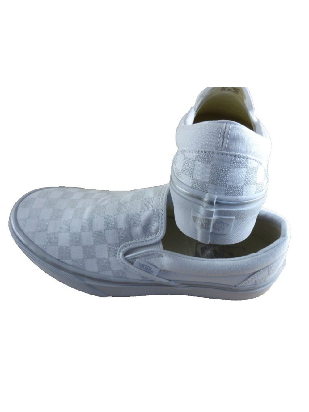 Vans Women's Classic Slip On Platform Metallic Checkerboard Silver Shoes Sizes - Picture 7 of 8